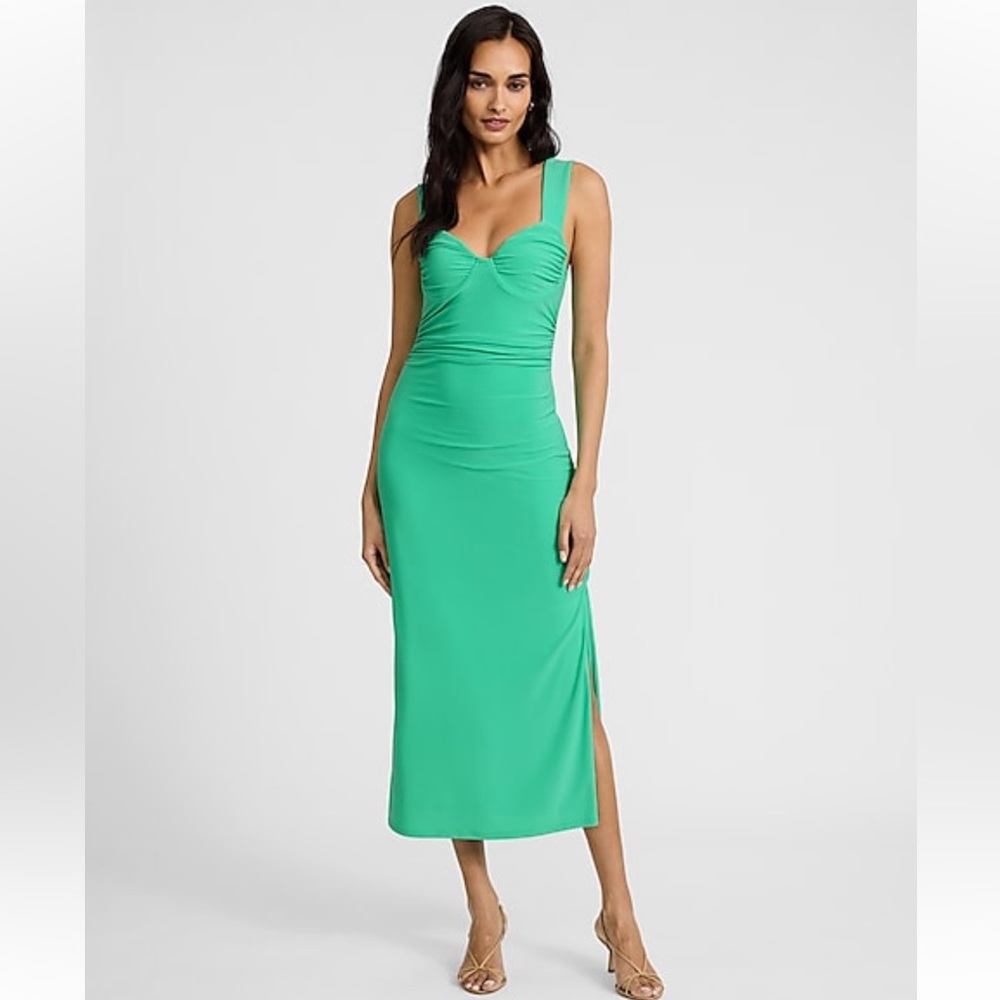 Express Green Sweetheart Sleeveless Ruched Midi Sheath Dress Size L